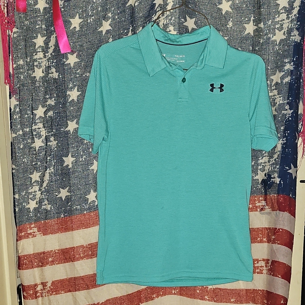 EUC Youth Under Armour Teal Golf Polo Button-Up Shirt